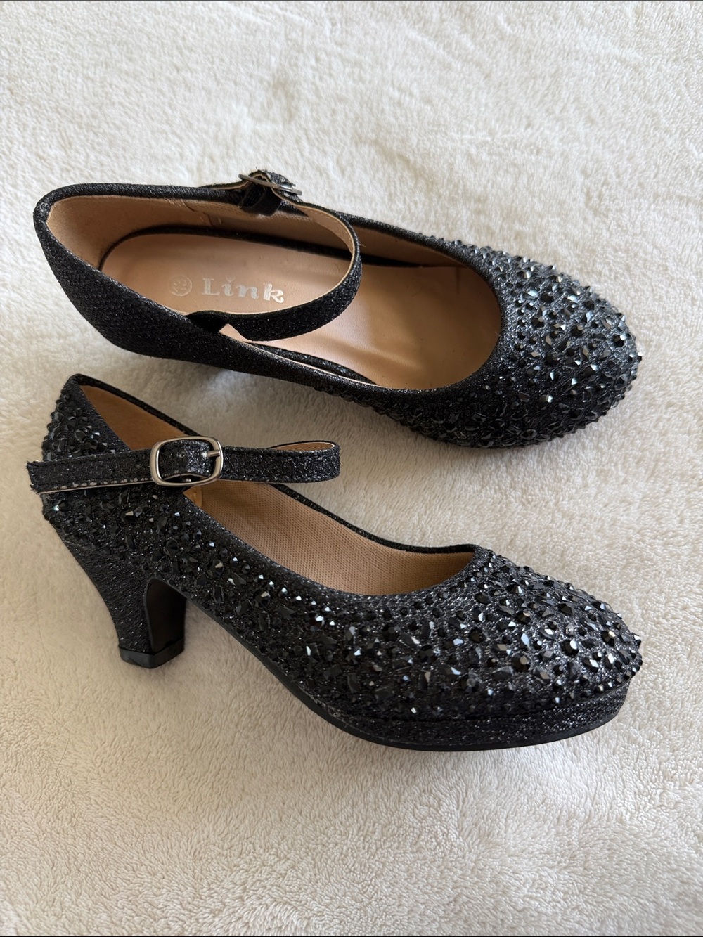 GIRLS LINK RHINESTONE HEEL DRESS SHOES BLACK SIZE 13